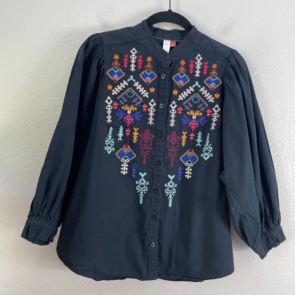 Anthropologie Pilcro Womens Small Jodie Embroidered Blouse Long Sleeve Shirt - Picture 8 of 10